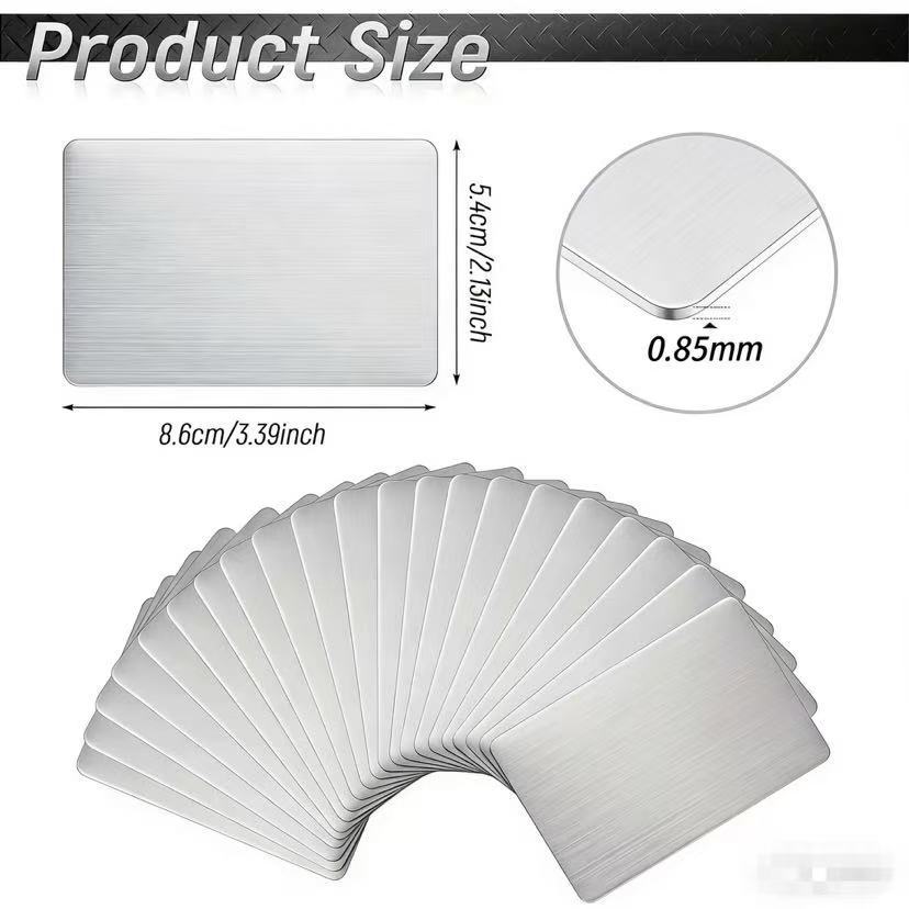 Блестящие карты из нержавеющей стали с лазерной гравировкой, поддержка печати и персонализированные таблички для подарков