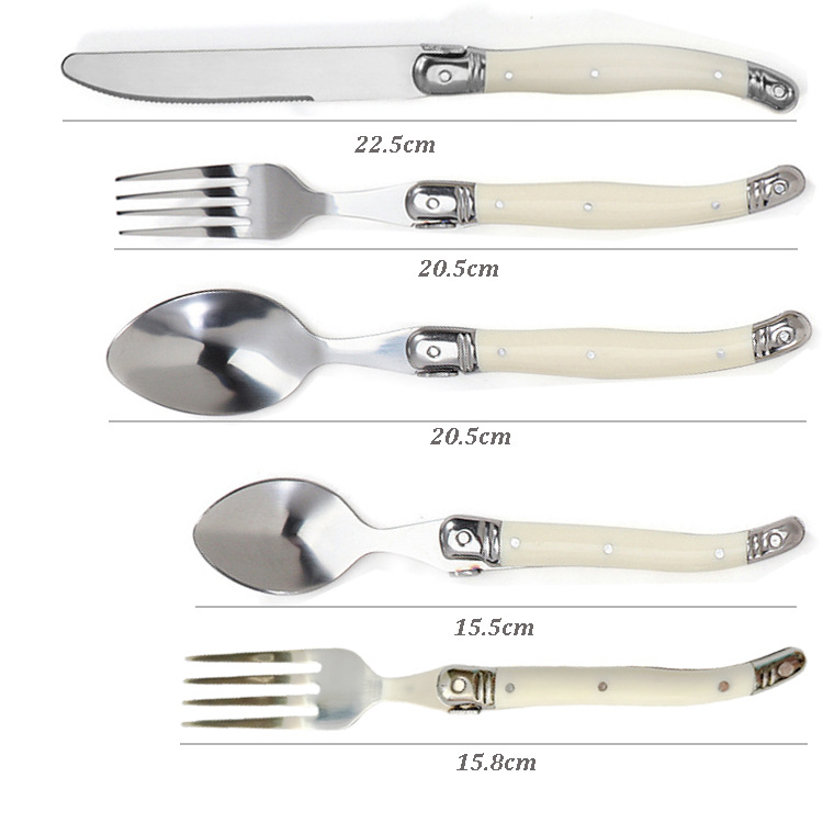 Golden Sea Western Restaurant Uses a 5-Piece Knife, Fork and Spoon Set with Milky White Plastic Handle Steak Knife, Steak Fork and Spoon