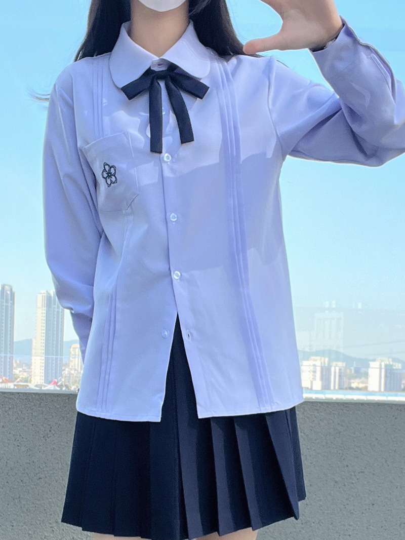 jk uniform College Style Autumn Thailand Thai style long sleeve organ pleated New Design light purple basic shirt