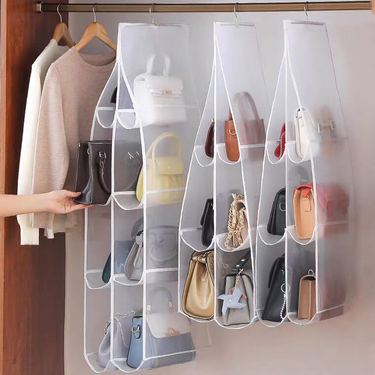 Bag Storage Hanging Bag Household Double-Sided Multi-Layer Storage Dust Bag Hanging Foldableable Leather Bag Organizer Bag