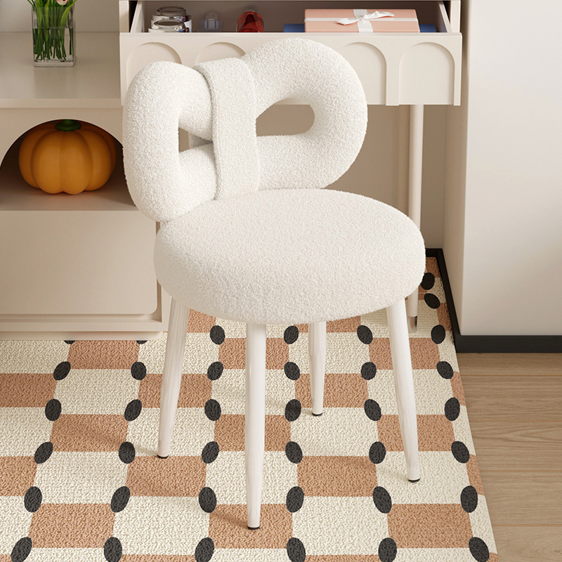 Makeup Chair for Girls' Bedroom, Modern Minimalist Dressing Table Stool, Light Luxury Manicure Lift Bow Backrest Chair