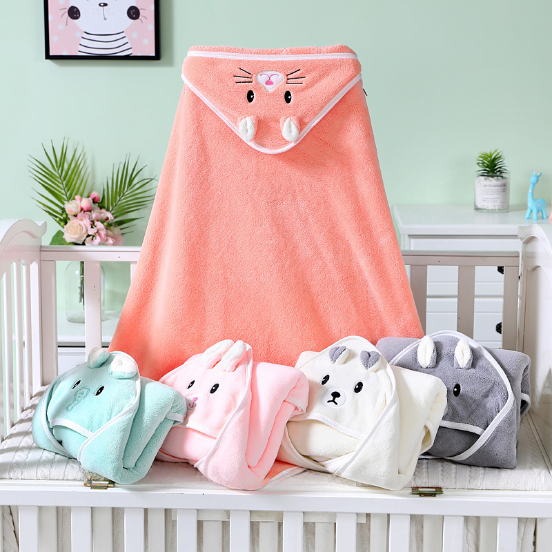 Foreign Trade Coral Fleece Children's Bath Towel Newborn Swaddle Hooded Cloak Children's Wrap Bath Towel with Hood