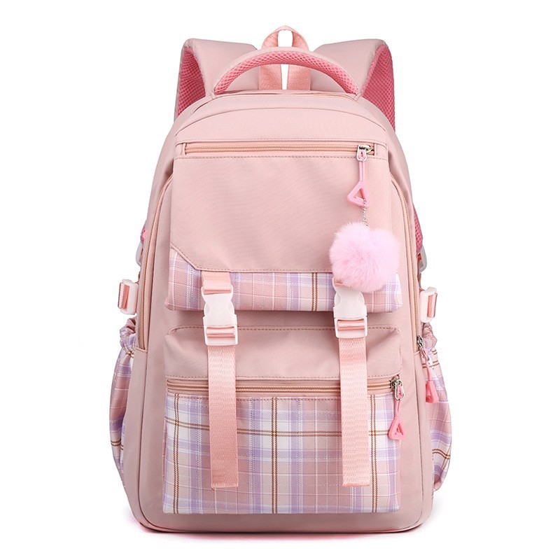 2025 New School Bag Female Korean Style Forest Style Small Fresh Junior High School Student Pure Color Simple Multi-Layer Computer Backpack