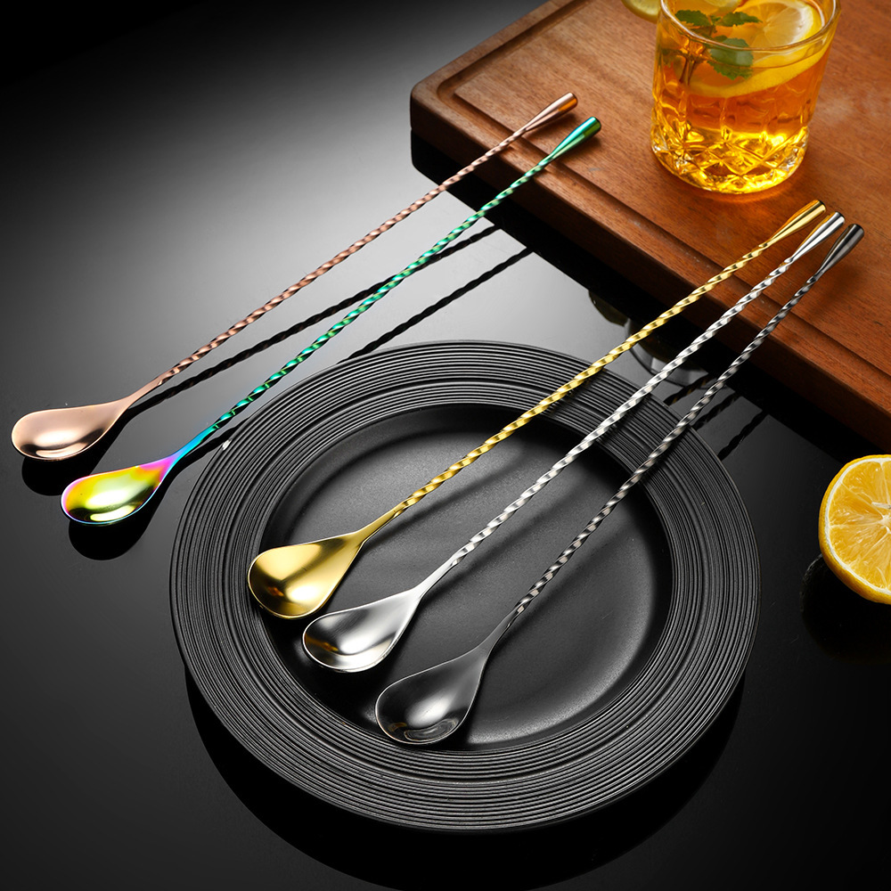Tianlin 304 Stainless Steel Bar Spoon Cocktail Mixing Stick Milk Tea Long Handle Stick Spoon Mixing Long Bar Coffee