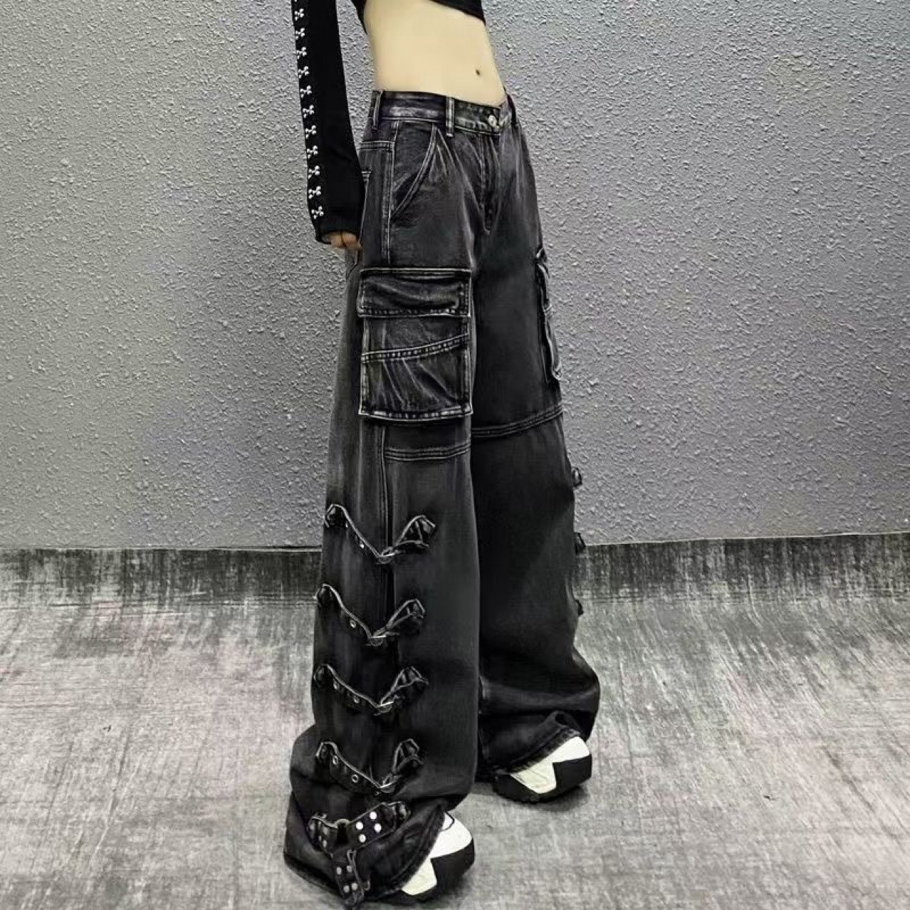 Plus-Size American Retro Trendy Brand Personality Jeans for Women, Large Size Niche Loose Slimming Versatile Wide-Leg Floor-Length Pants for Autumn