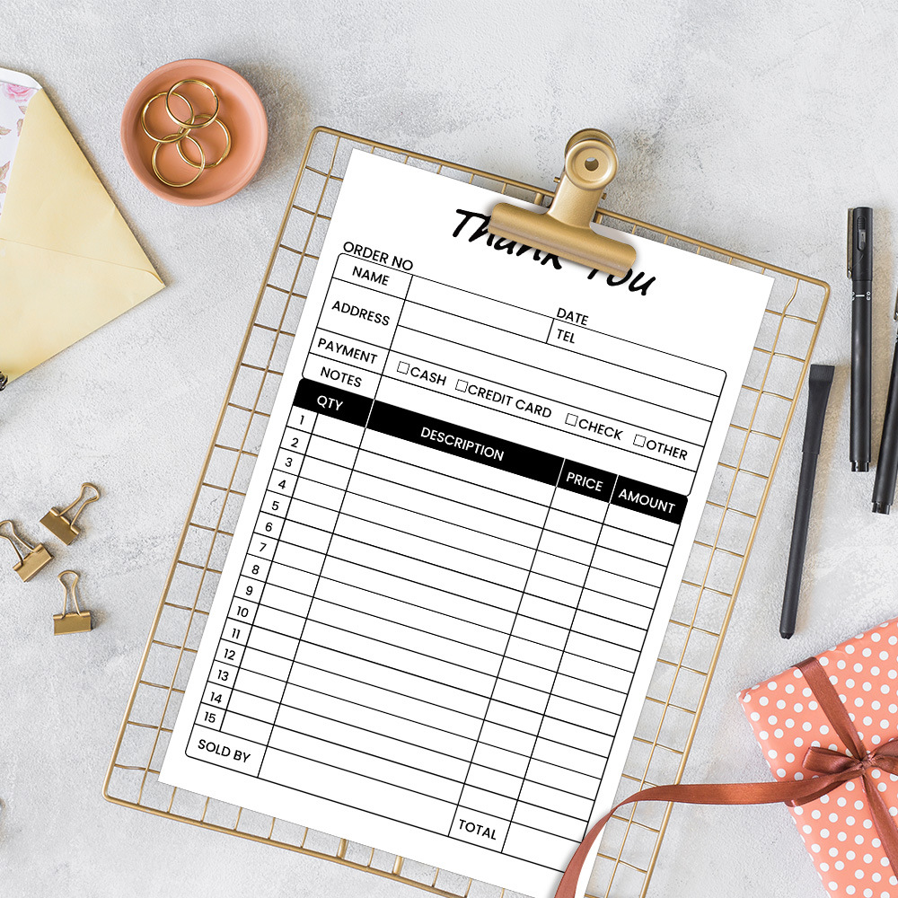 Amazon English Thank You Receipt Book White Yellow Two-Part Carbonless Sales Invoice Book with Paper Backing