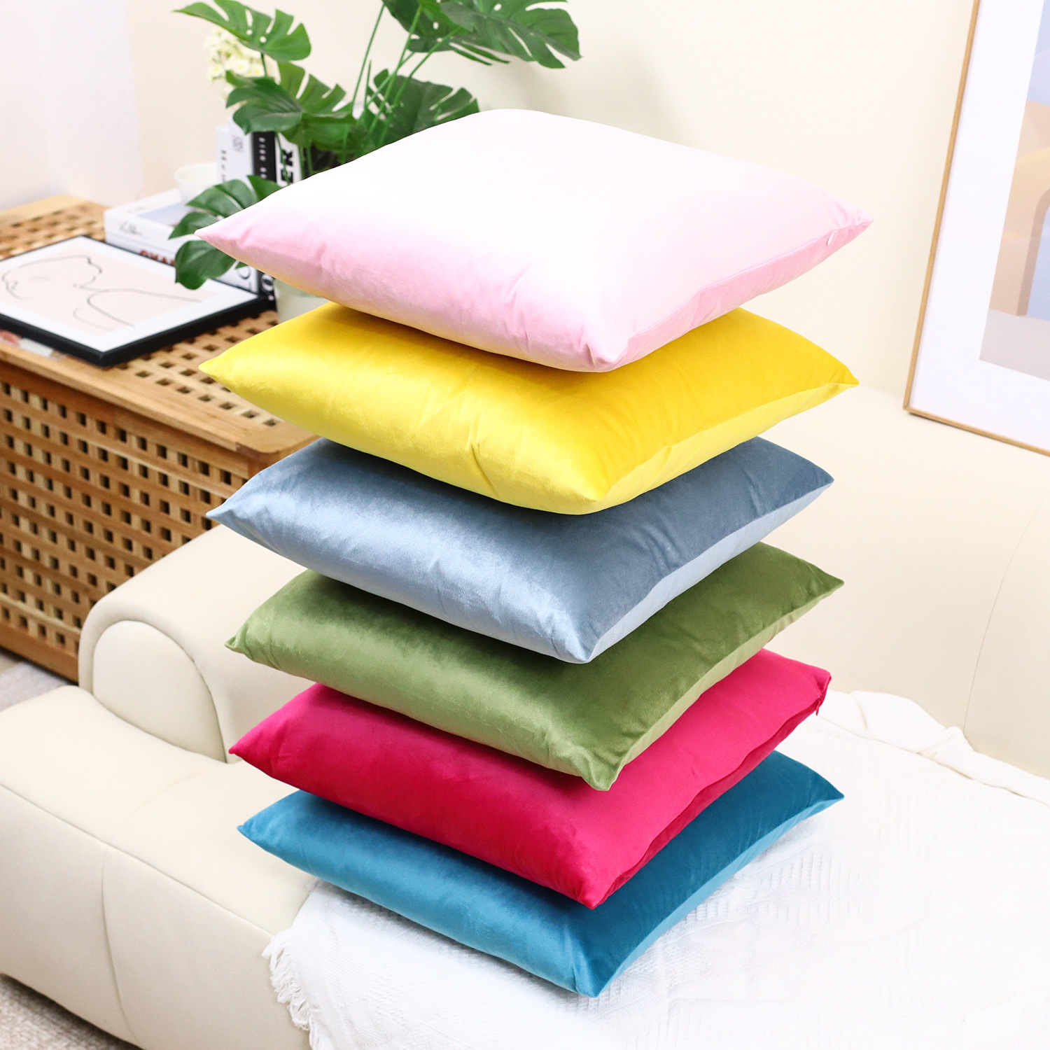Amazon Nordic Ins Solid Color Modern Simple Style Velvet Double-Sided Plain Bedside Sofa Pillow Cushion