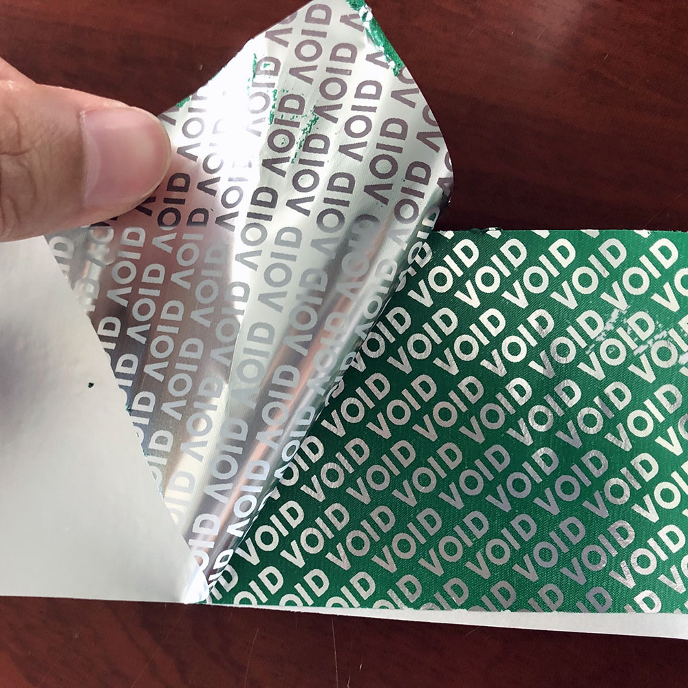 Tear up invalid anti-counterfeiting label material green background Silver anti-counterfeiting sticker VOID green silver label paper