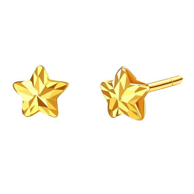 18K Gold Earrings Au750 Color Gold Popular Female Xiaoxiang Heart Five-Pointed Star Snowflake Needle Earrings Factory Direct Sale