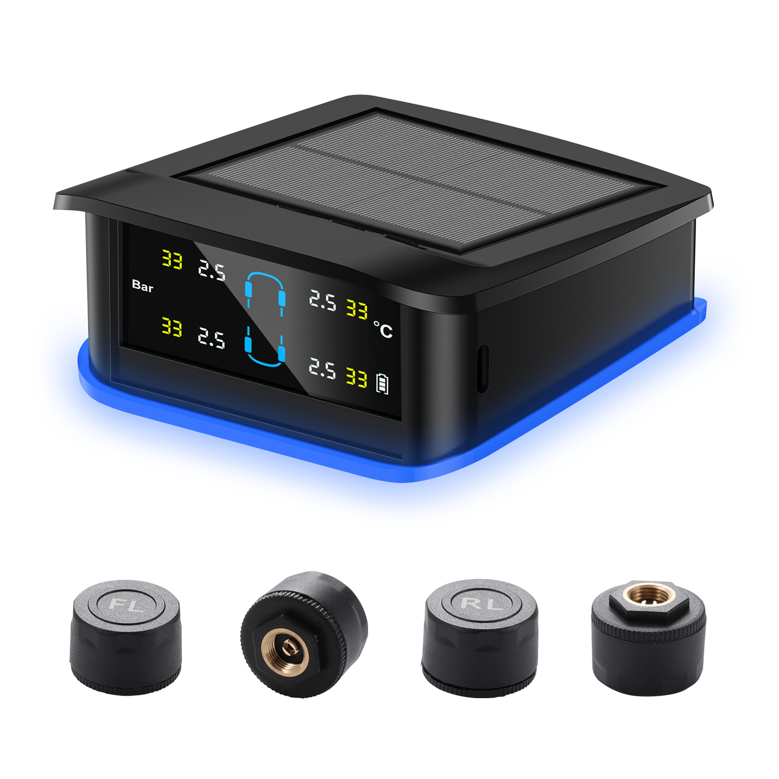 Tire Pressure Monitor Type-C Charging Port with Ambient Light Alarm Light Built-In and External Optional Support Laser Engraving, Etc