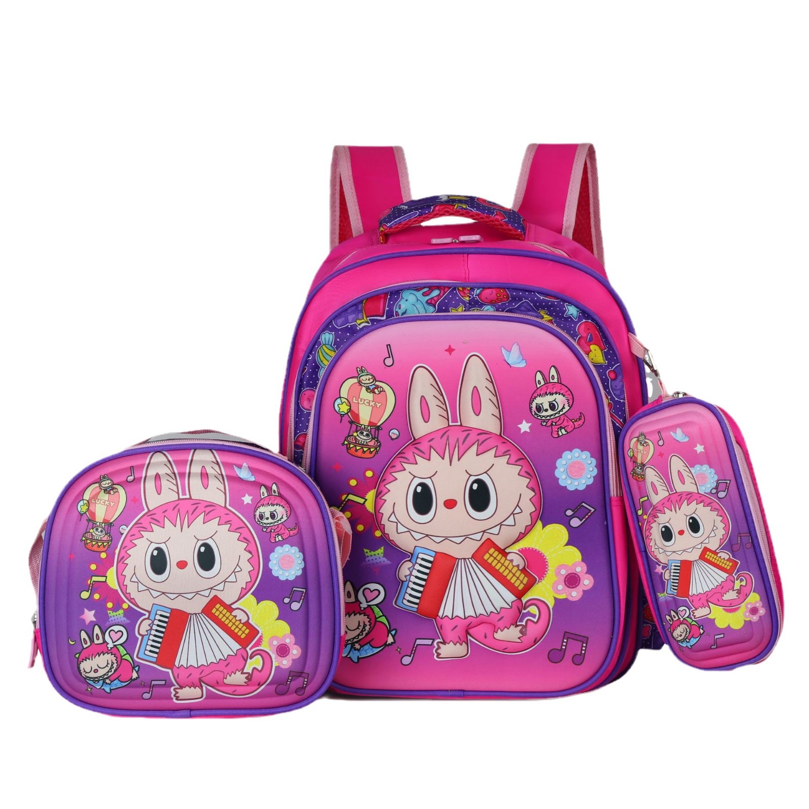Cross-border three-piece children's schoolbag 16-inch sleeved pull rod large capacity 3D hard shell labubu kindergarten schoolbag