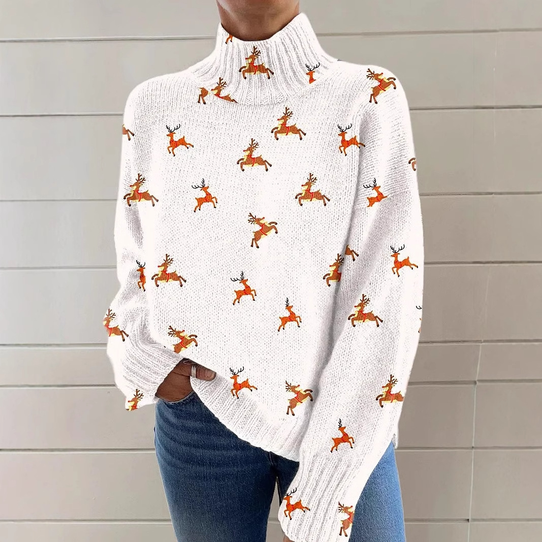 Temu New Cross-Border Export European and American Clothing Amazon Independent Station Christmas Printed Women's Turtleneck Sweater