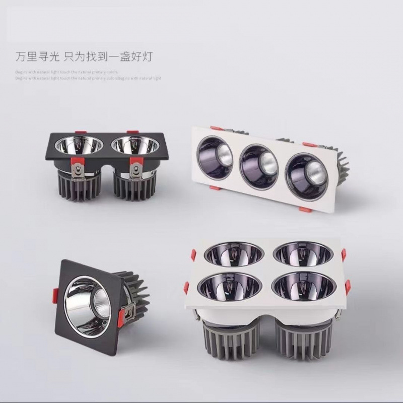 Double-Headed Downlight Embedded Spotlight Bucket Lamp Led Home Living Room Without Main Light Anti-Glare Lamp Single-Headed Three-Headed Square