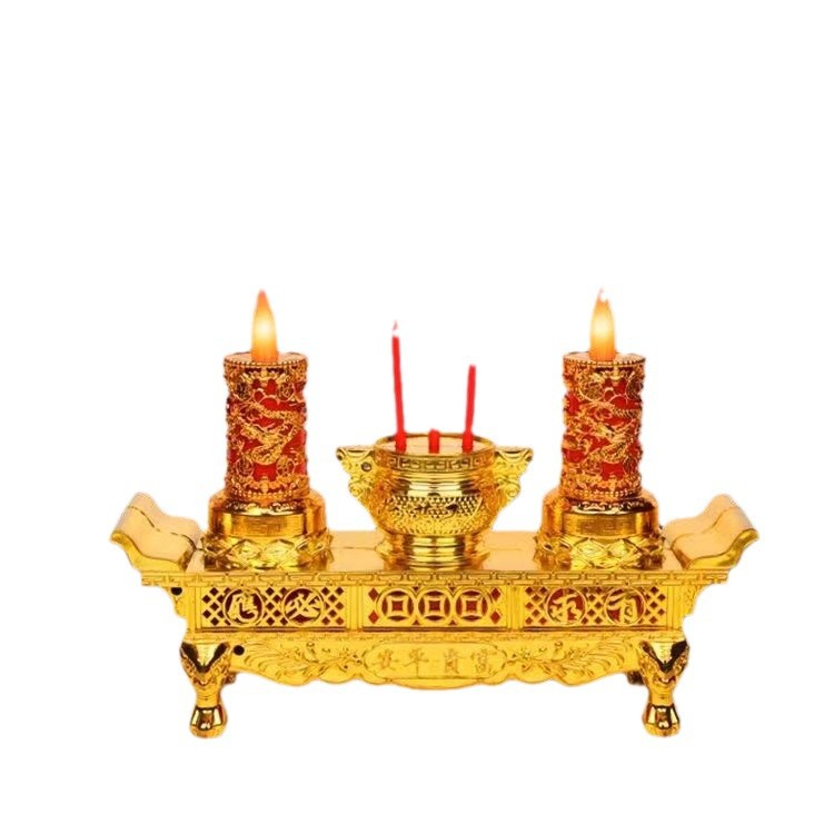 Wholesale) LED electronic censer fortune furnace electric incense double dragon candlestick for Buddha god of wealth swing flame simulation candle