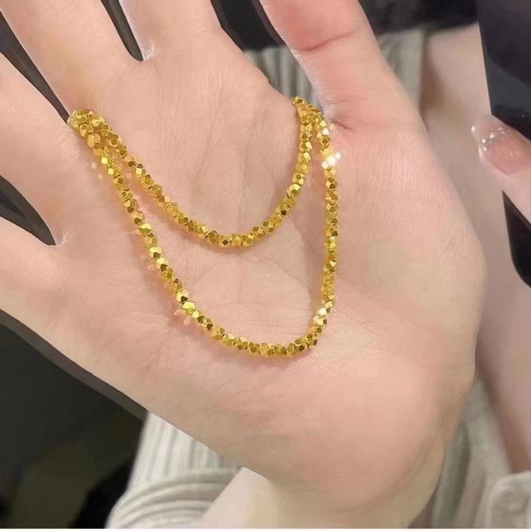 Pure Gold 999 Gold Bouncy Beads Laser Beads 3D Hard Gold Small Gold Beads Transfer Bead Tail Ring Loose Beads Gold Beans