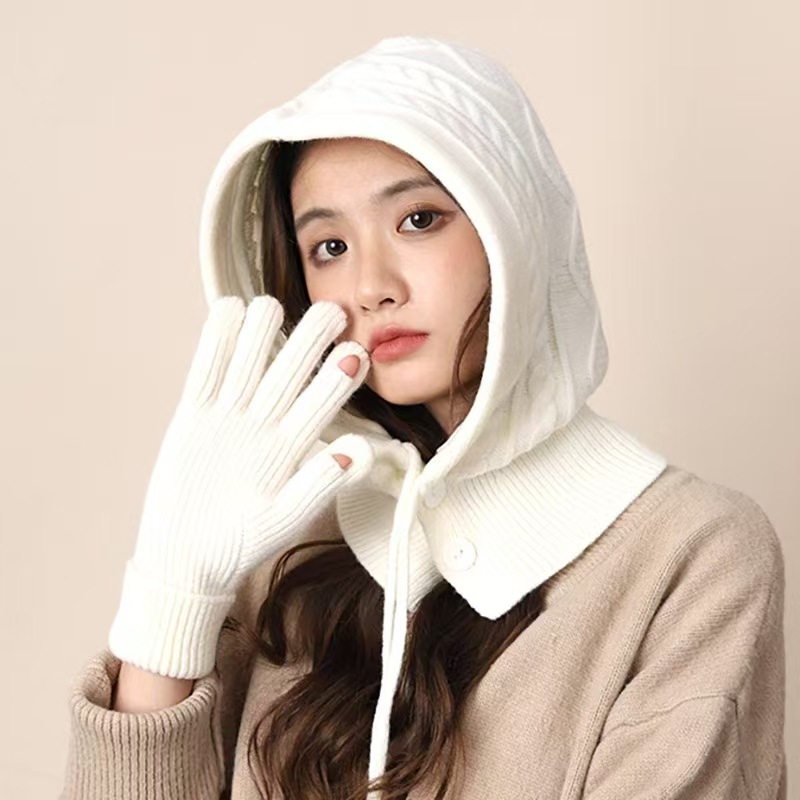Rafa Cap Button Twist Integrated Cap Autumn and Winter Korean Style Warm Cap Knitted Thickened Foreign Trade Drawstring Hat