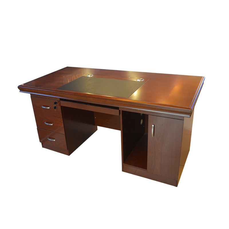 Painted Office Desk, Executive Desk, Office Furniture, Large Desk, Manager Desk, Veneered with Wood, with Cabinet and Lock, New Chinese Style