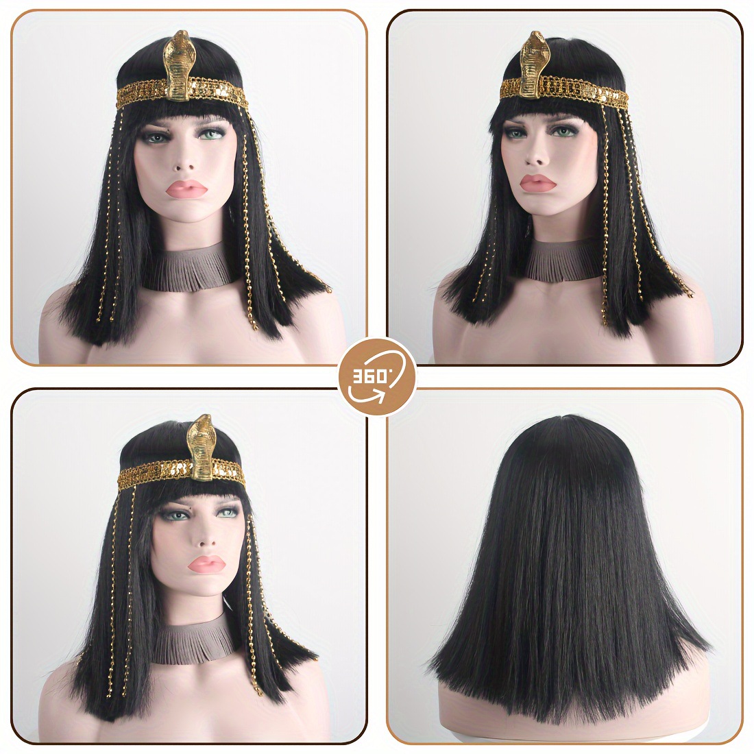 Cleopatra Cosplay Wig Headgear with Snake Head Accessories Black Long Straight Hair Wig Chemical Fiber Hair