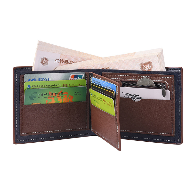 Men's Wallet Horizontal Style 80% off Pu Leather Wallet with Contrasting Colors and Multiple Card Slots European and American Style Horizontal Retro Leather Bag