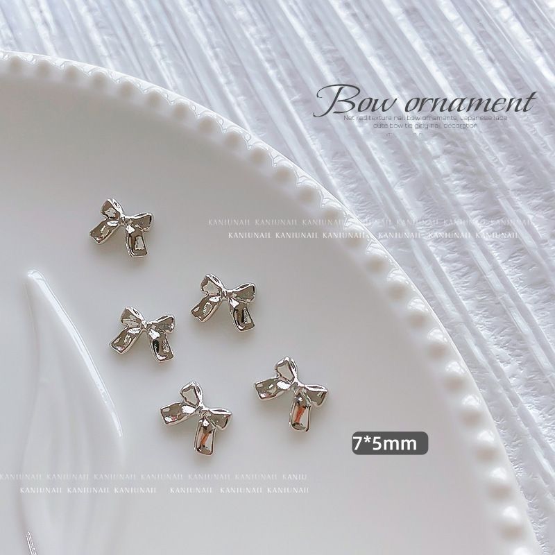 Trendy Silver Moon Judgment Bow Nail Art Accessories Metal Silver Mini Ribbon Bow Nail Accessories