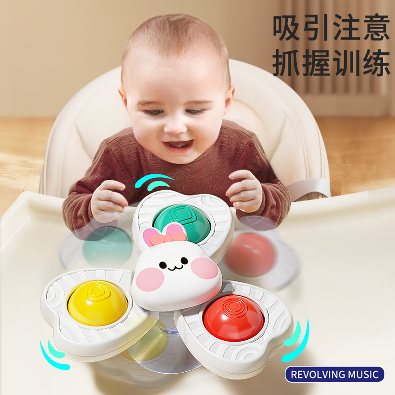 Cross-border baby table cartoon sucker spin gyro music baby can chew 0-1-year-old educational toys