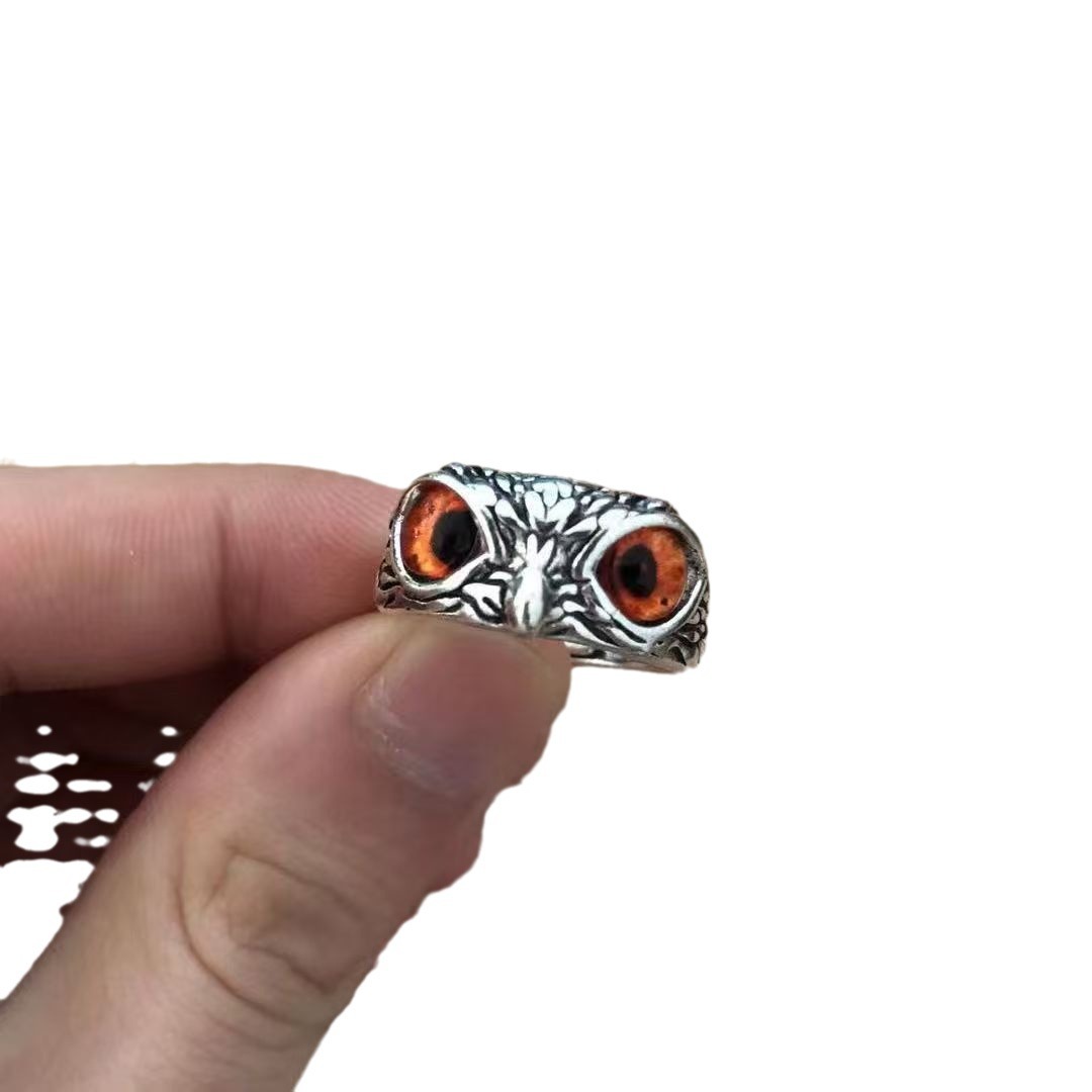 Creative silver Owl Ring Female Transporter Aggressive Men's Silver Ornaments Ins No Fading Vintage silver Jewelry