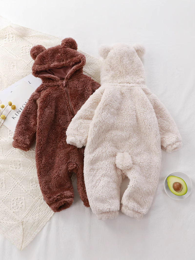 Baby Jumpsuit Winter Newborn Warm Crawling Suit Baby Plush Outer Coverall Kidsren's Pajamas Bear Harem