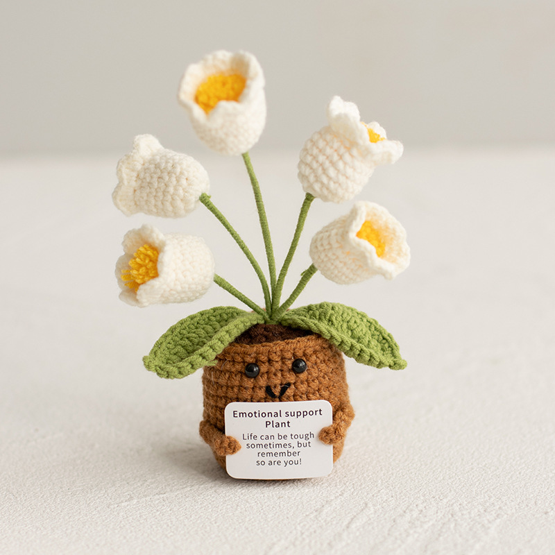 Cross-Border Positive Energy Knitted Flower Plant Potted Finished Wool Artificial Flower Desktop Ornament Handheld Card Doll