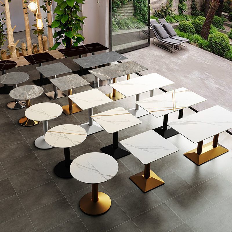 Slate Dining Table Commercial Light Luxury Hotel Restaurant Tables and Chairs Canteen Milk Tea Coffee Fast Food Restaurant Square Table Negotiation Small Round Table