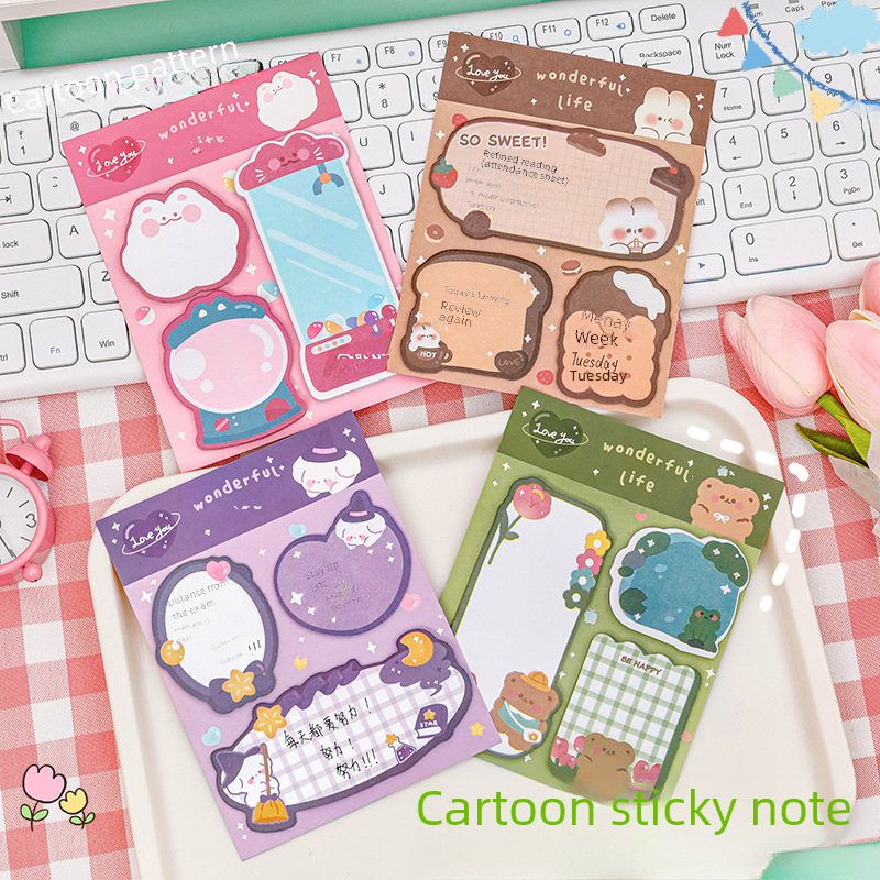 Hangsu Original Cartoon Combination Sticky Notes Ins Creative Message Special-Shaped N-Time Stickers Student Cute Handbook Note Paper
