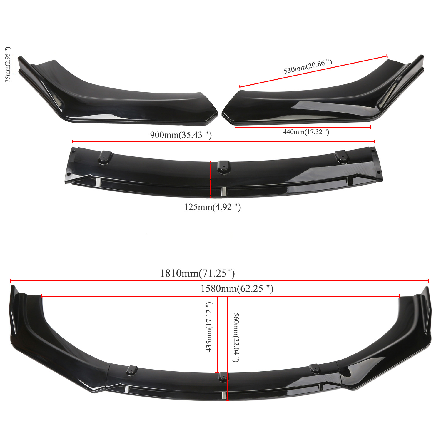 Automobile universal three-stage front shovel car modification front shovel three-stage front lip small surrounding bright black bright carbon fiber