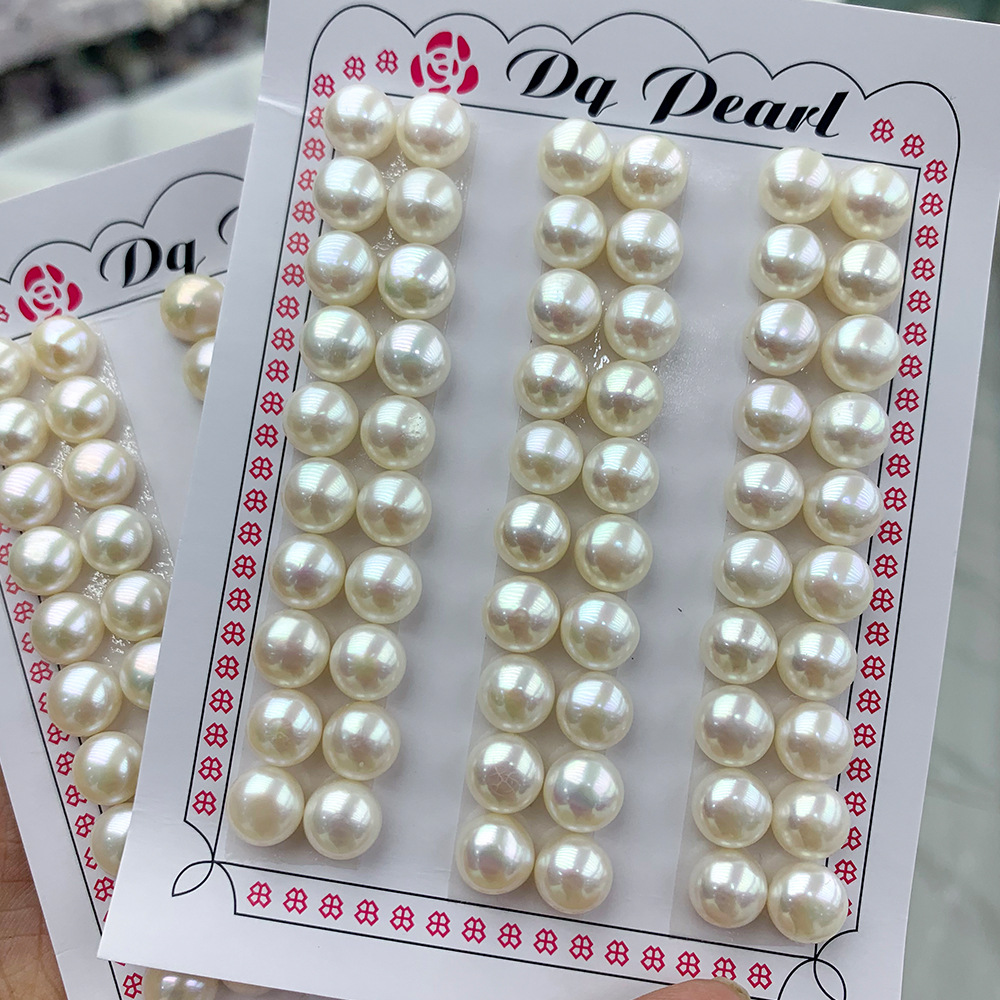 Natural Freshwater Pearl Bread Beads Half-hole Bread Steamed Bread Pearl Wholesale Earrings Accessories Zhuji Pearl