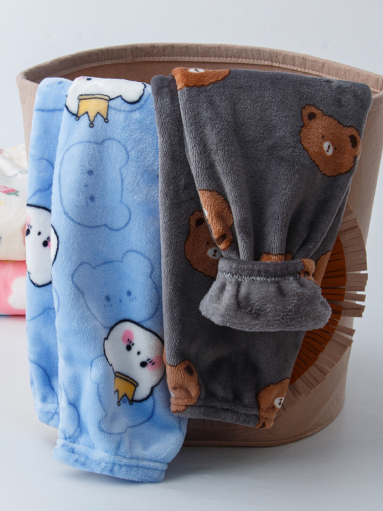 Autumn and Winter Thickened Children's Pajamas Coral Fleece Boys' Loose Home Pants Baby Girls' Warm Flannel Trousers