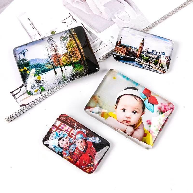 Crystal Refrigerator Magnet DIY Customized Baby Travel Scenery Photo Commemorative Gift Crystal Glass Refrigerator Magnet Magnetic