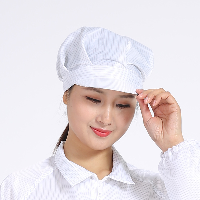 Anti-Static Dust-Proof Large Space Cap, Dust-Free Peaked Cap, Striped Cap, Electronics Factory Worker Cap, Blue and White