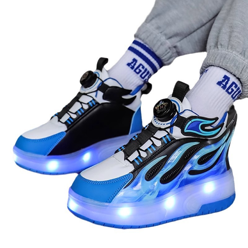 Runaway shoes for boys 2024 new summer children pulley sneaker roller skates two-wheel breathable bursting shoes for boys