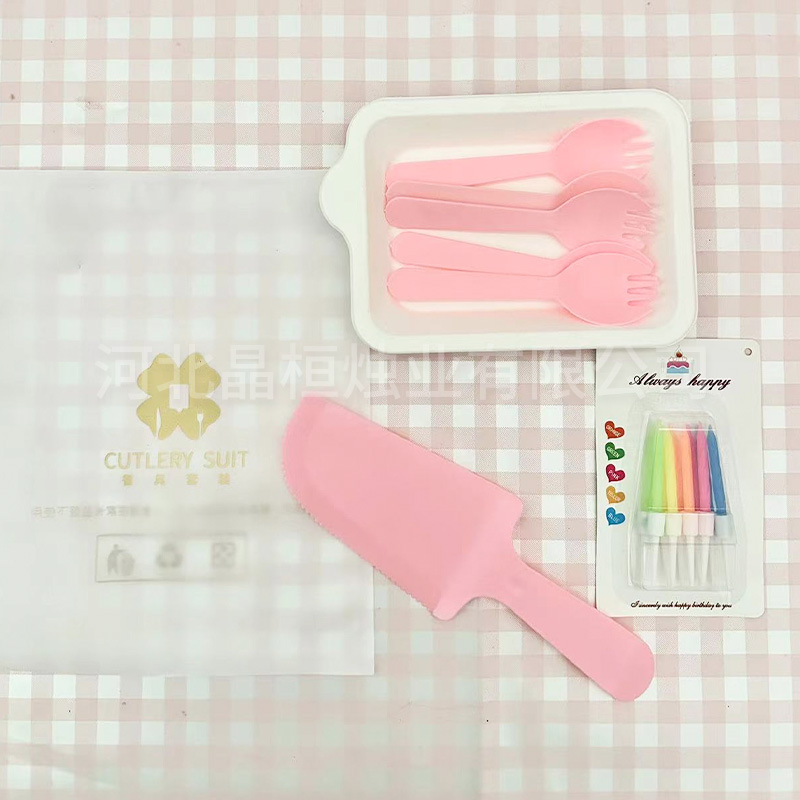 Cake Shop tableware birthday cake plate round fork spoon disposable birthday supplies party cake knife fork plate suit