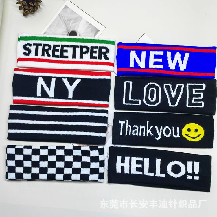 Korean Harajuku Wool Knitted Letter Headband Headband Face Wash Turban Headgear Sports Hip-Hop Sweat-Absorbent Headwear for Men and Women