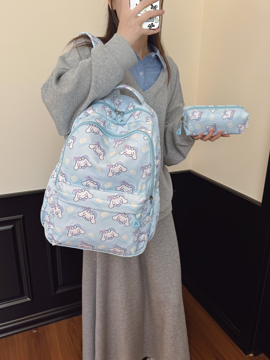 Cross-Border Nylon Schoolbag for Women 2025 Large Capacity Cartoon Print Junior High School Student High School Student Backpack Campus Style