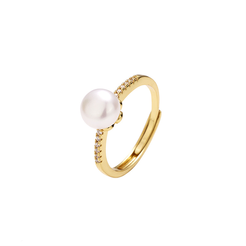 Korean version of fresh water pearl ring women's fashion simple fashion DIY empty tray accessories open Diamond Ring Jewelry Wholesale