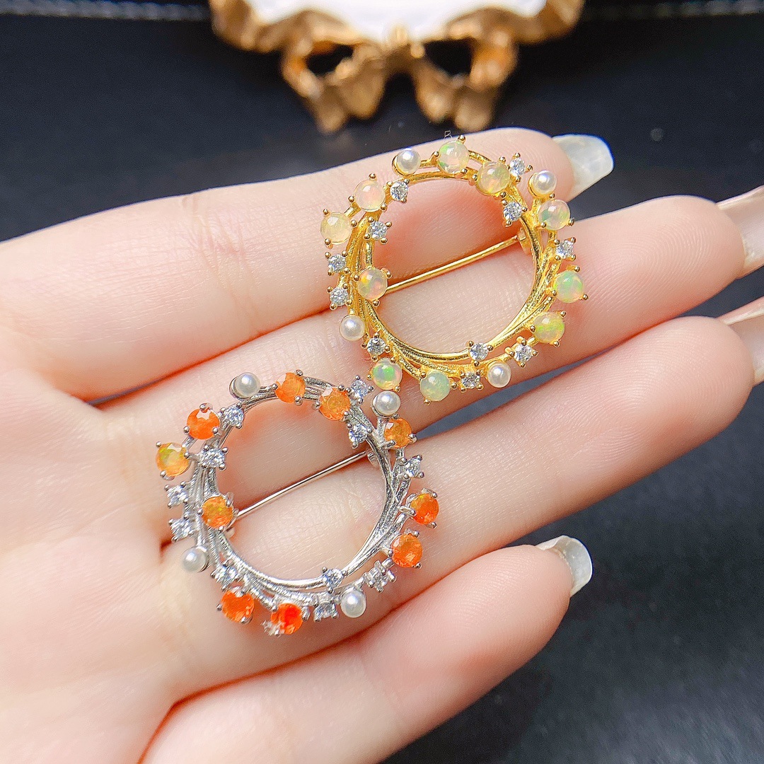 Factory Wholesale Popular Natural Opal Brooch S925 Silver Inlaid Main Stone 3*3 Hot Selling European and American Drop Shipping