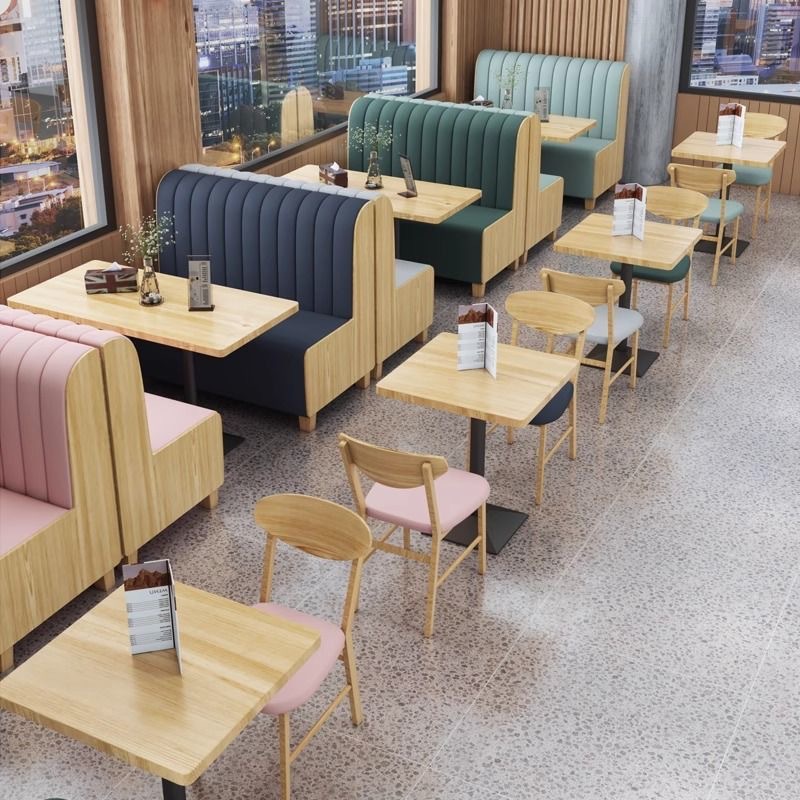 Milk Tea Shop Table and Chair Combination, Simple and Fresh, Western Restaurant, Cafe, Snack, Fast Food, Dessert Shop, Booth Sofa