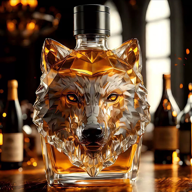 Wolf Head Crown Whisky Bottle Wolf Crested Whiskey Animal Bottle Wolf Head Whisky Bottle