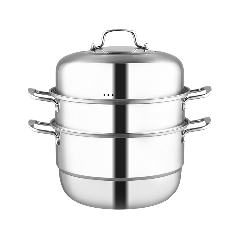 304 Stainless Steel Steamer Household Large-Capacity Double-Layer Steamer Three-Layer Thickeneded Gift Multi-Layer Steamer Without Odor Pot
