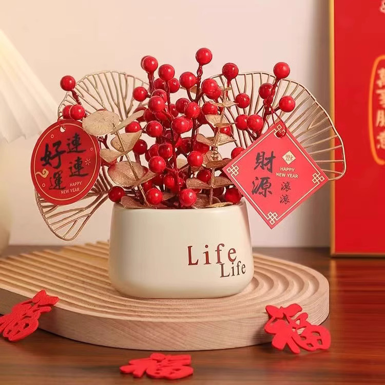 Simulation red fruit rich fruit life bottle decoration peace joy housewarming happy flower new year decoration flower