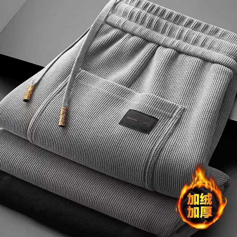 源头厂家卫裤男秋冬季保暖宽松中老年爸爸直筒加绒加厚休闲裤裤子