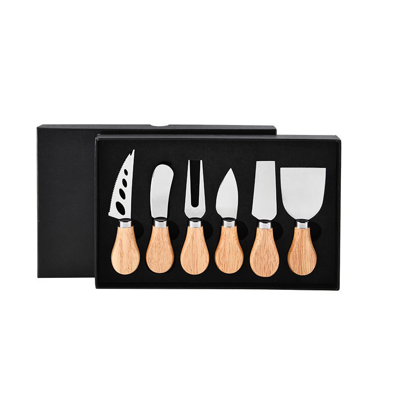 Cross-Border Oak Handle Stainless Steel Cheese Knife Kitchen Butter Cheese Knife Household Cake Butter Knife and Fork Gift Set