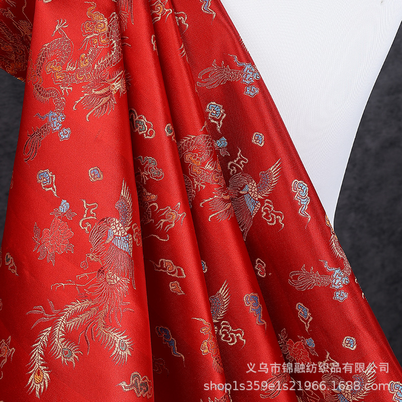Cai Dragon and Phoenix Brocade Fabric Ancient Costume Tang Suit Festive Clothing Decoration Chinese Style Jacquard Silk Satin Fabric Wholesale