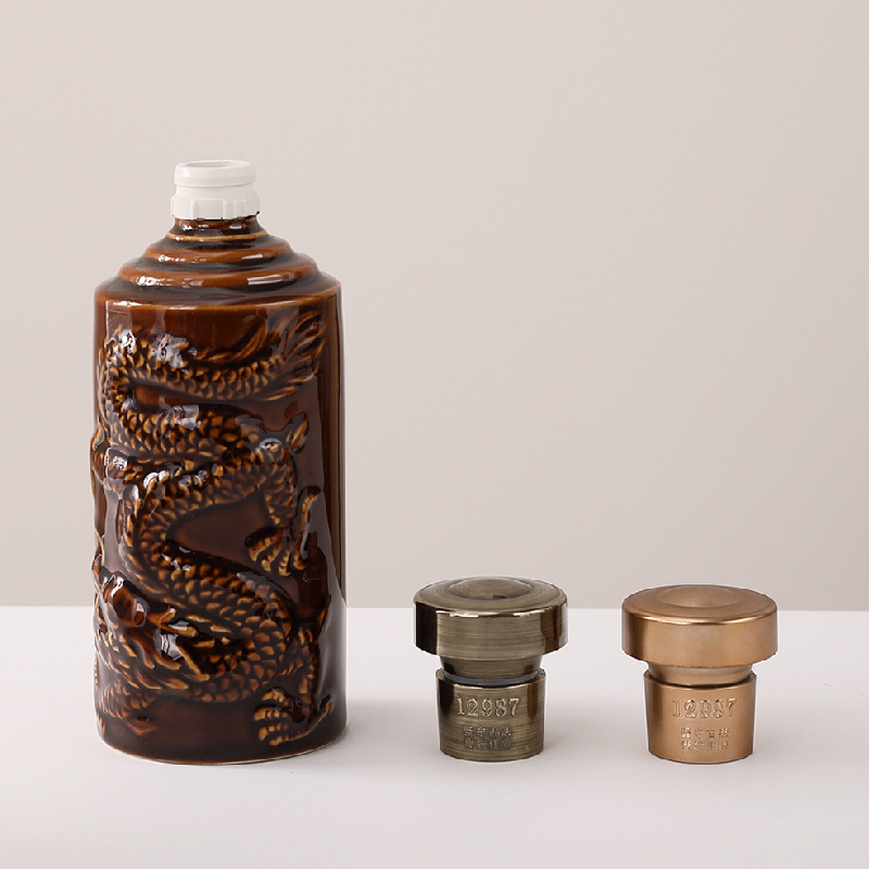 Sealed Chinese-Style Creative 0.5kg Floating Dragon Ceramic Liquor Bottle Cracked Glaze Ceramic Bottle Liquor Bottle Wine Decanter