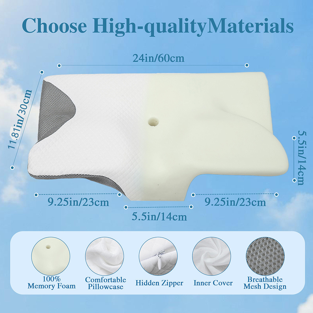 Cross-Border Horn Pillow Butterfly-Shaped Neck Pillow Quick Rebound Memory Foam Pillow Sleep Cervical Spine Pillow Core Amazon Side Sleeping